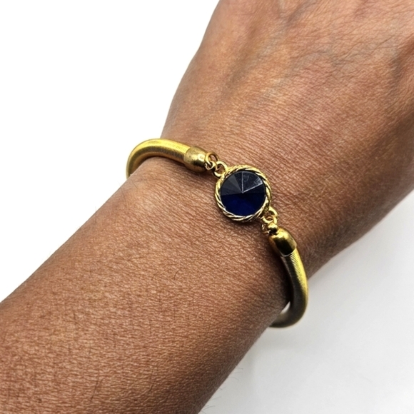 Jewelry - 🆓️ FREE ADD ON Faux Sapphire Rivoli Rhinestone Gold Bracelet